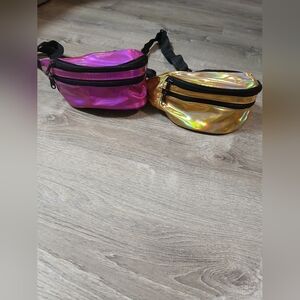 Holographic Pink and Gold Waist Bag Set Of 2.